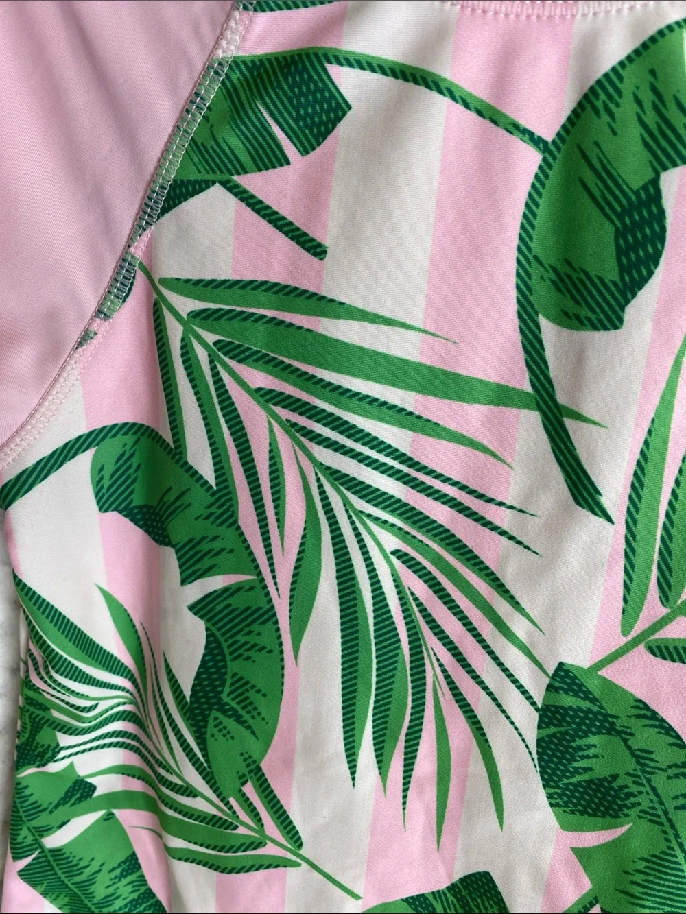 Miken Mermaids Pink Tropical Green Leaf Rash Guard Swim Top